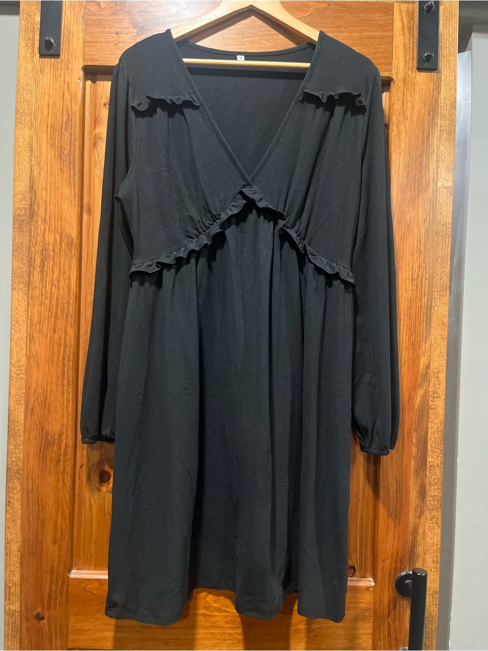 Black Ruffle-Trim V-Neck Dress